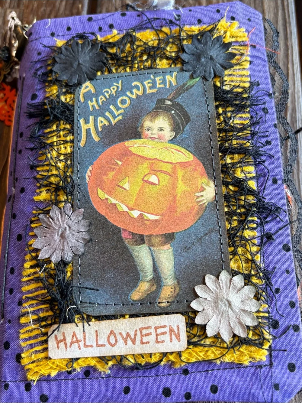 Halloween Junk Journal Small Handmade Decorated Pumpkin Happy Halloween 3 Sig